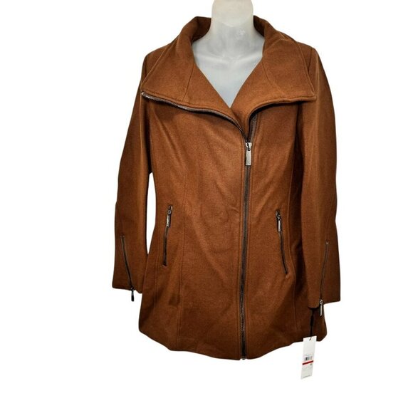 New Calvin Klein Women's Asymmetrical Wool Jacket Brown Size XS Extra Small - Picture 3 of 11